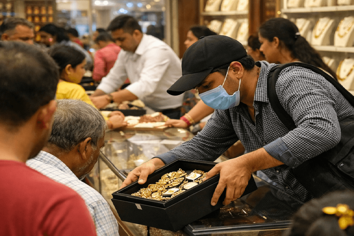 ज्वैलरी शॉप में ग्राहक बनकर आए बदमाश, आंख में धूल झोंककर 22 लाख का गहना लेकर फरार