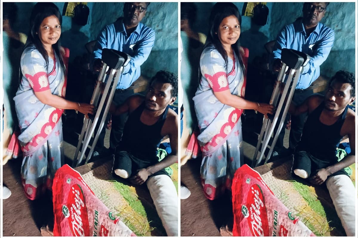 रेल हादसे में घायल नोवामुंडी के शुरू पान को मिला सहारा, जिला परिषद अध्यक्ष ने भेंट की बैसाखी