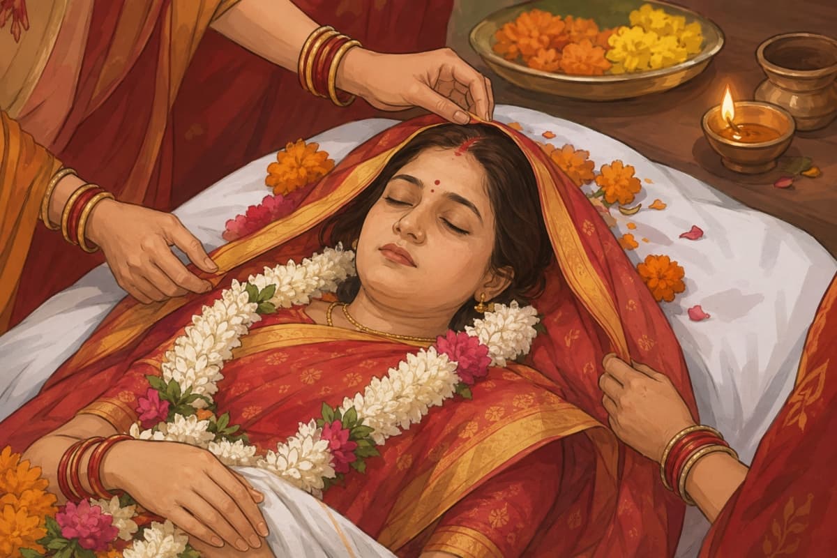हिंदू धर्म में अंतिम संस्कार से पहले मृत सुहागिन महिला को सजाया क्यों जाता है? जानें रहस्य