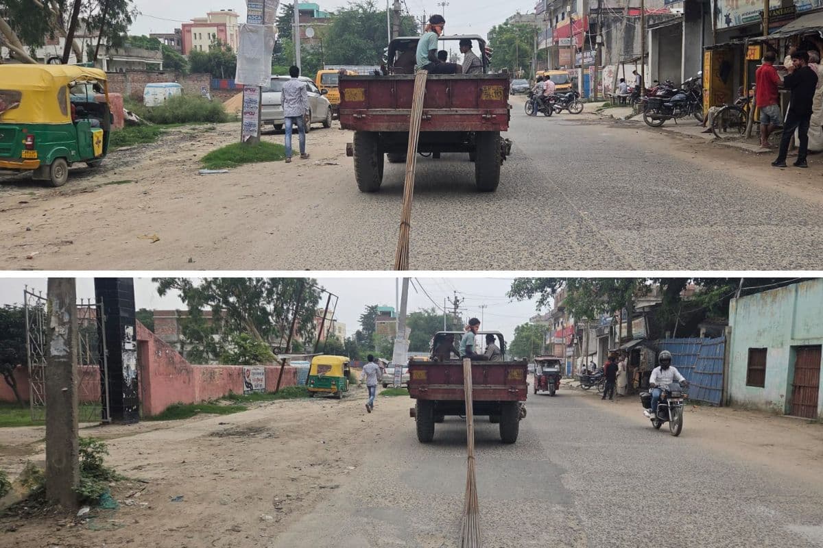 मधेपुरा में ट्रैक्टर से घिसटती सरिया और जर्जर सड़क ने बढ़ाया खतरा, बाजार मार्ग पर हर दिन दहशत