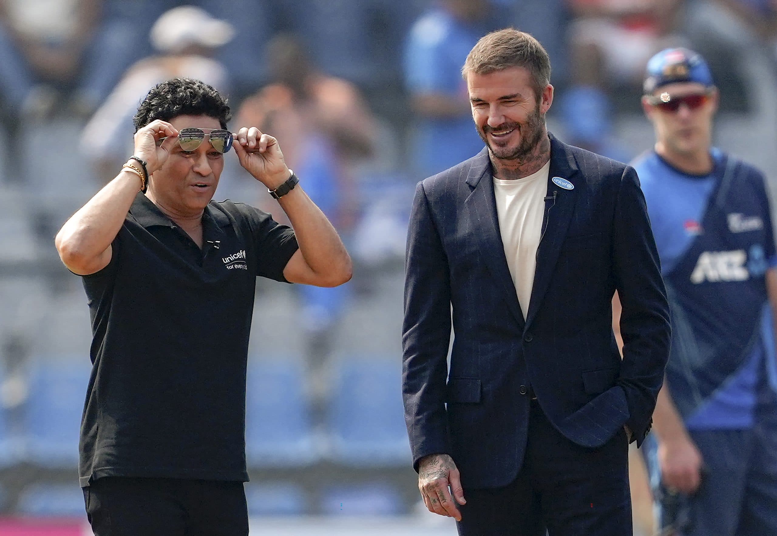 भारत-न्यूजीलैंड मैच से पहले चला सचिन और डेविड बेकहम का जादू, भारतीय खिलाड़ियों से मिले