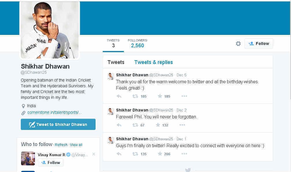 ट्विटर से जुड़े शिखर धवन