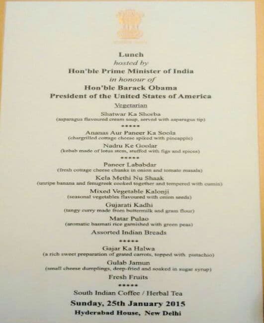 ये रहा ओबामा के आज के लंच का भारतीय मीनू