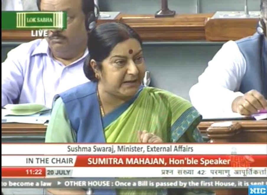 एनएसजी में भारत के प्रयास में चीन ने प्रक्रियागत बाधाएं खड़ी की : सुषमा स्वराज