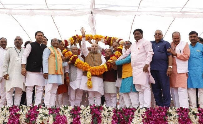 दुर्घटना में बाल-बाल बचे अमित शाह, रथ से उतरते समय लड़खड़ा कर नीचे गिरे