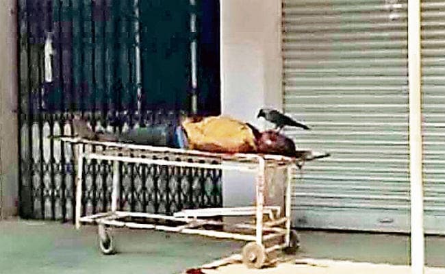 लापरवाही : रिम्स के पोस्टमार्टम हाउस में जब अपराधी के शव को नोचते दिखा कौवा