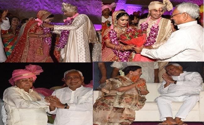 तेजप्रताप-ऐश्वर्या की शादी में एक साथ नजर आये नीतीश-लालू, एक दूसरे का पकड़ा हाथ