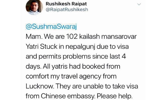 रांची के व्यापारी मानसरोवर यात्रा में फंसे ट्विट कर विदेश मंत्री से सहयोग की अपील