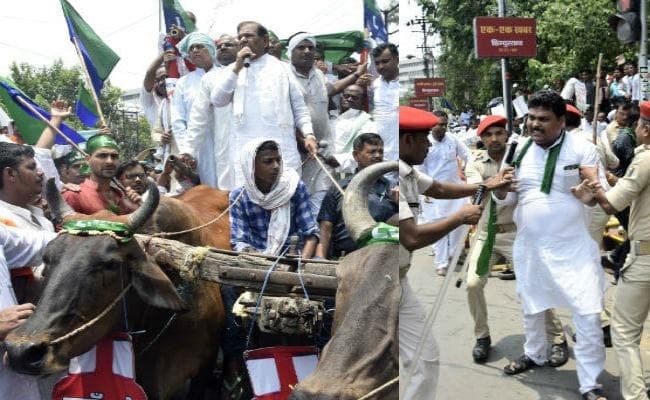 शरद यादव ने किया राजभवन मार्च, कहा- केंद्र और राज्य सरकार की नीतियां जनविरोधी, पुलिस ने किया लाठीचार्ज