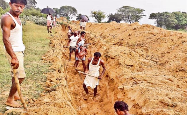 सुखाड़ से बचने के लिए श्रमदान कर नाला खोद रहे देवघर के किसान