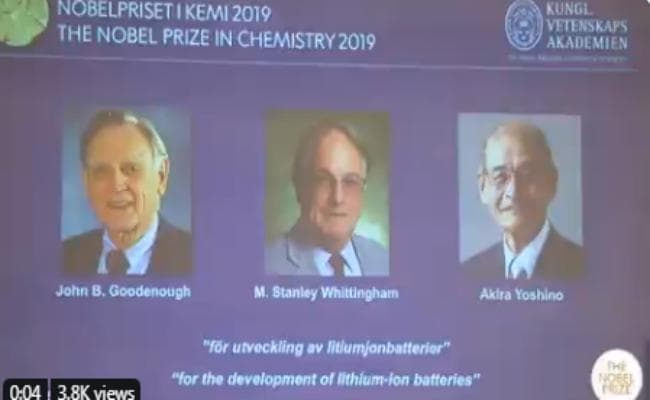 लिथियम आयन बैटरी बनाने वाले अमेरिका, ब्रिटेन और जापान के वैज्ञानिकों को मिलेगा रसायनशास्त्र का #NobelPrize
