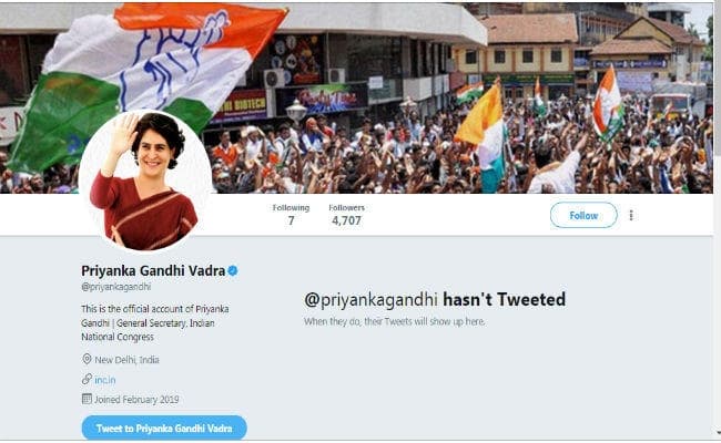 ट्विटर पर आयीं प्रियंका गांधी, कांग्रेस का ट्वीट, फॉलो करें- Priyanka Gandhi Vadra