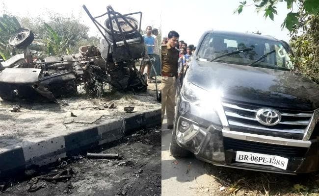 NH-28 पर ट्रैक्टर और फॉर्च्यूनर में टक्कर, फॉर्च्यूनर सवारों ने ट्रैक्टर चालक को गाड़ी के साथ जिंदा जलाया, पुलिस का इनकार