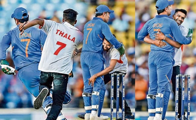 सुरक्षा घेरा तोड़ ग्राउंड में पहुंचा फैन : धौनी ने पहले भगाया, फिर छकाया, तब गले लगाया