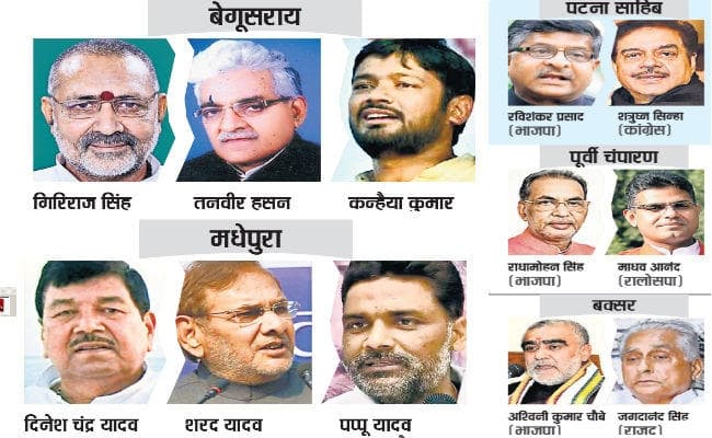 पटना साहिब, आरा, बक्सर और पूर्वी चंपारण में सीधी टक्कर, मधेपुरा व बेगूसराय में त्रिकोणात्मक मुकाबला