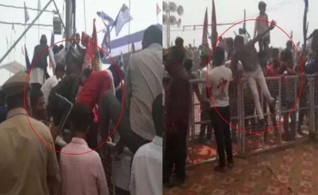 मेरठ : बेकाबू हुई भीड़, मायावती के मंच पर पहुंचते ही भीड़ ने बैरिकेडिंग तोड़ी