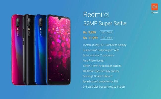Redmi Y3 लॉन्च, 32MP सेल्फी कैमरे से लैस यह स्मार्टफोन आया सस्ते में