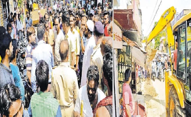 घंटाघर चौक से हटाया गया अतिक्रमण फुटपाथ पर लगायी दुकानें तोड़ी गयी