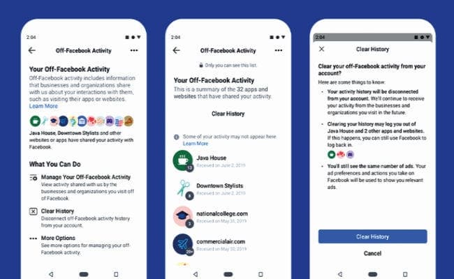फेसबुक का क्लीयर हिस्ट्री फीचर, यूजर अकाउंट से अलग होगा डेटा