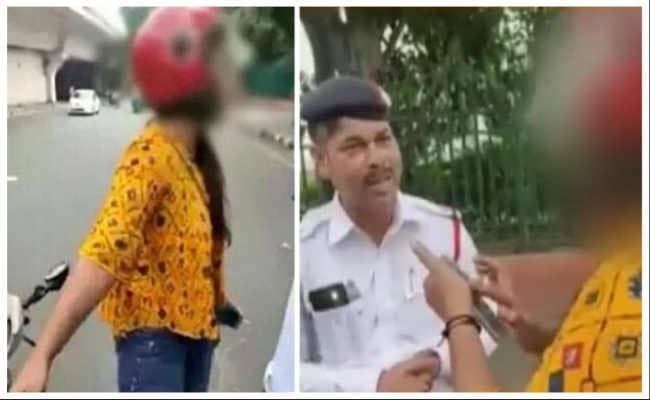 दिल्लीः नियम के उल्लंघन पर ट्रैफिक पुलिस ने रोका तो लड़की ने कहा- चालान कटा तो दे दूंगी जान