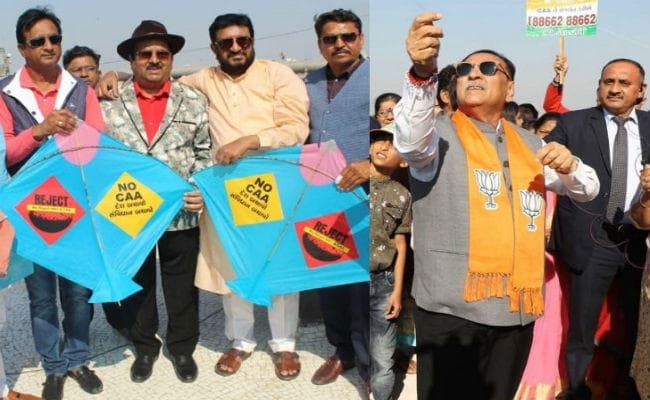 मकर संक्रांति पर गुजरात में लोगों ने सीएए के समर्थन और विरोध में उड़ायी पतंग