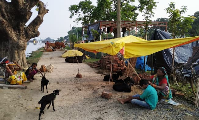 Bihar Flood : घर छोड़ आसमान के नीचे गुजर-बसर कर रहे इलाके के लोग