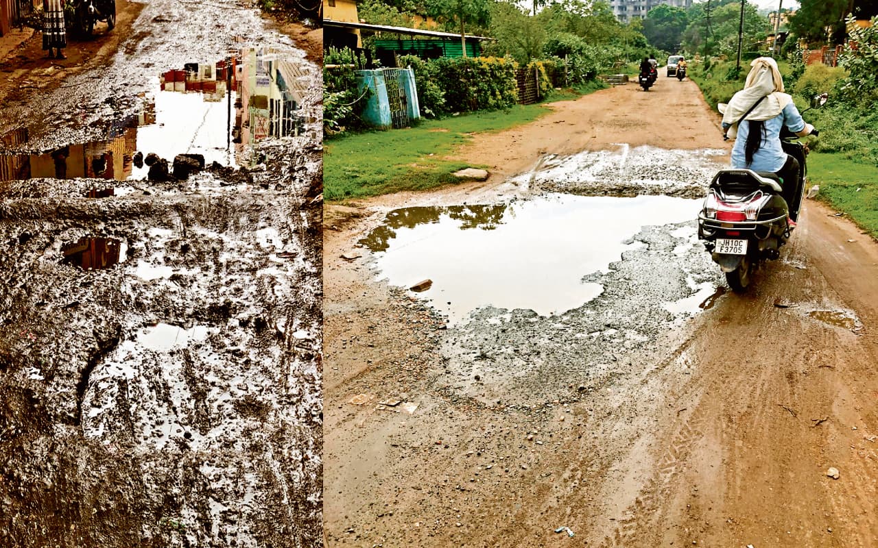 धनबाद : रोज गड्ढों में गिरकर जख्मी हो रहे बाइक सवार, पैदल चलने वाले भी हैं तबाह