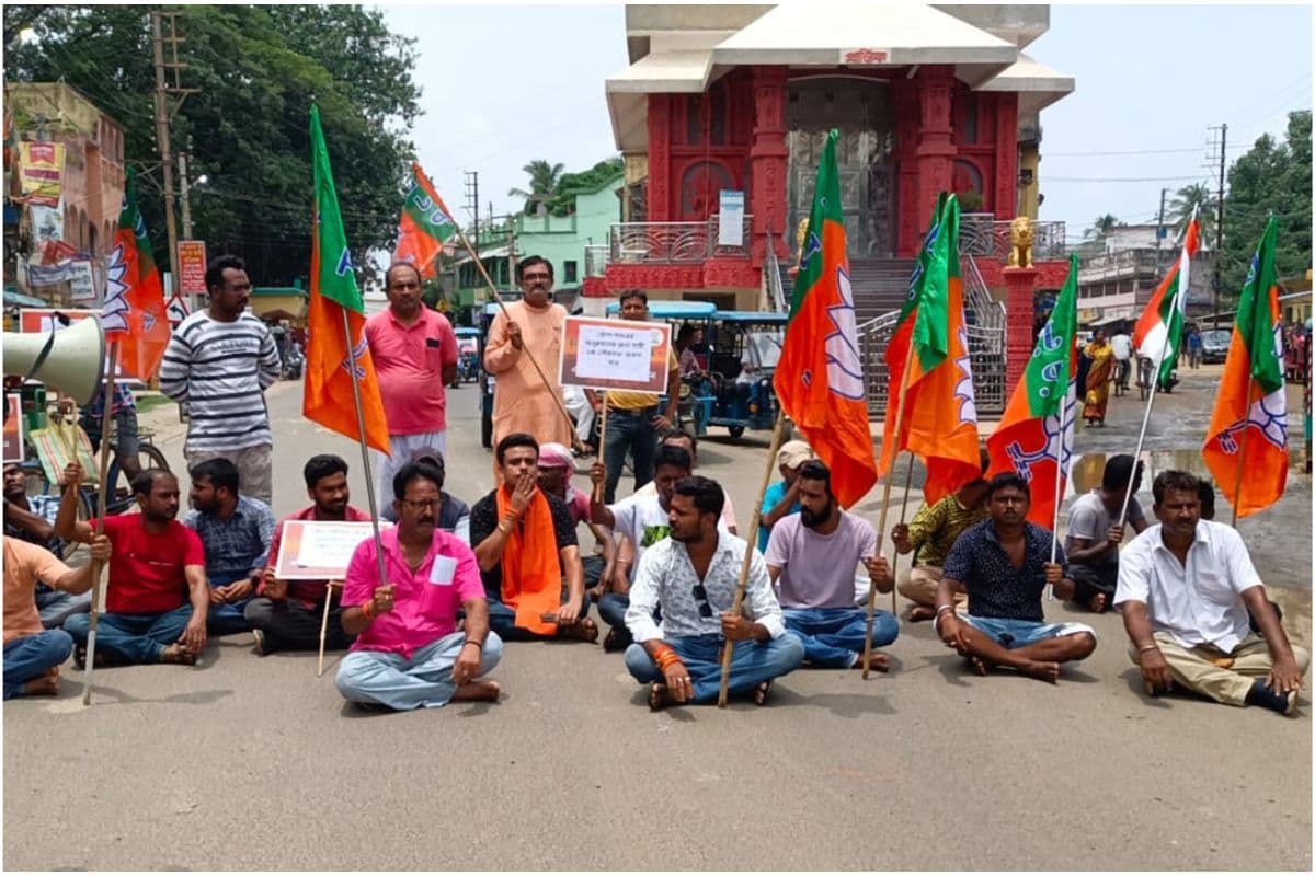 Photos : सड़क की बेहाल हालत के खिलाफ भाजपा युवा मोर्चा का सड़क अवरोध कर खड्डों में धान का चारा लगाने का अभियान