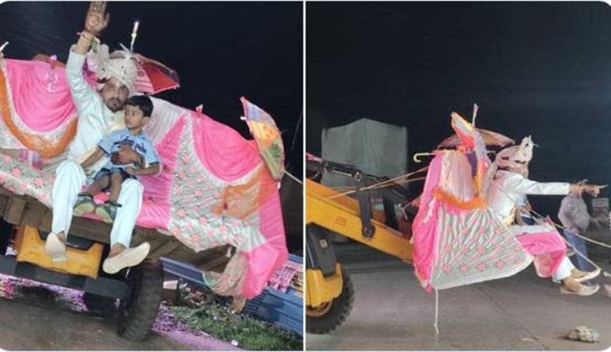 Bulldozer: बुलडोजर पर सवार होकर शादी रचाने पहुंचा दूल्हा, देखने वालों की लगी भीड़, VIDEO