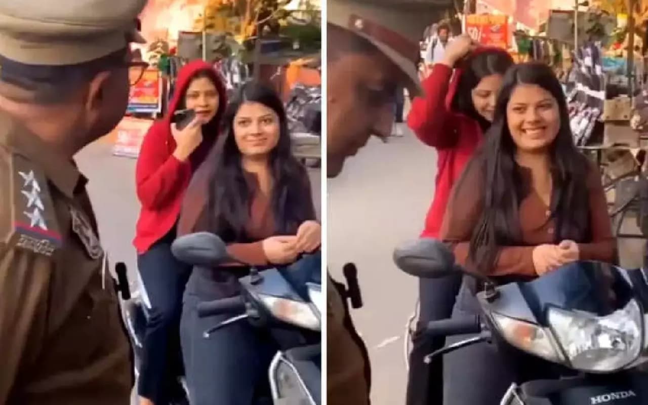 Video: बगैर हेलमेट के स्कूटी चला रही लड़कियों  को पुलिस ने दिलाई 'यमराज' की याद ! देखें वीडियो