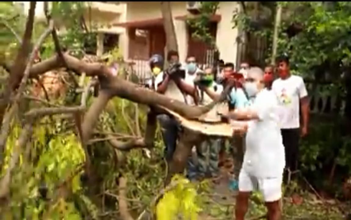 चक्रवात प्रभावित क्षेत्रों में प्रदेश भाजपा अध्यक्ष ने खुद ही काटा पेड़, साफ की सड़कें