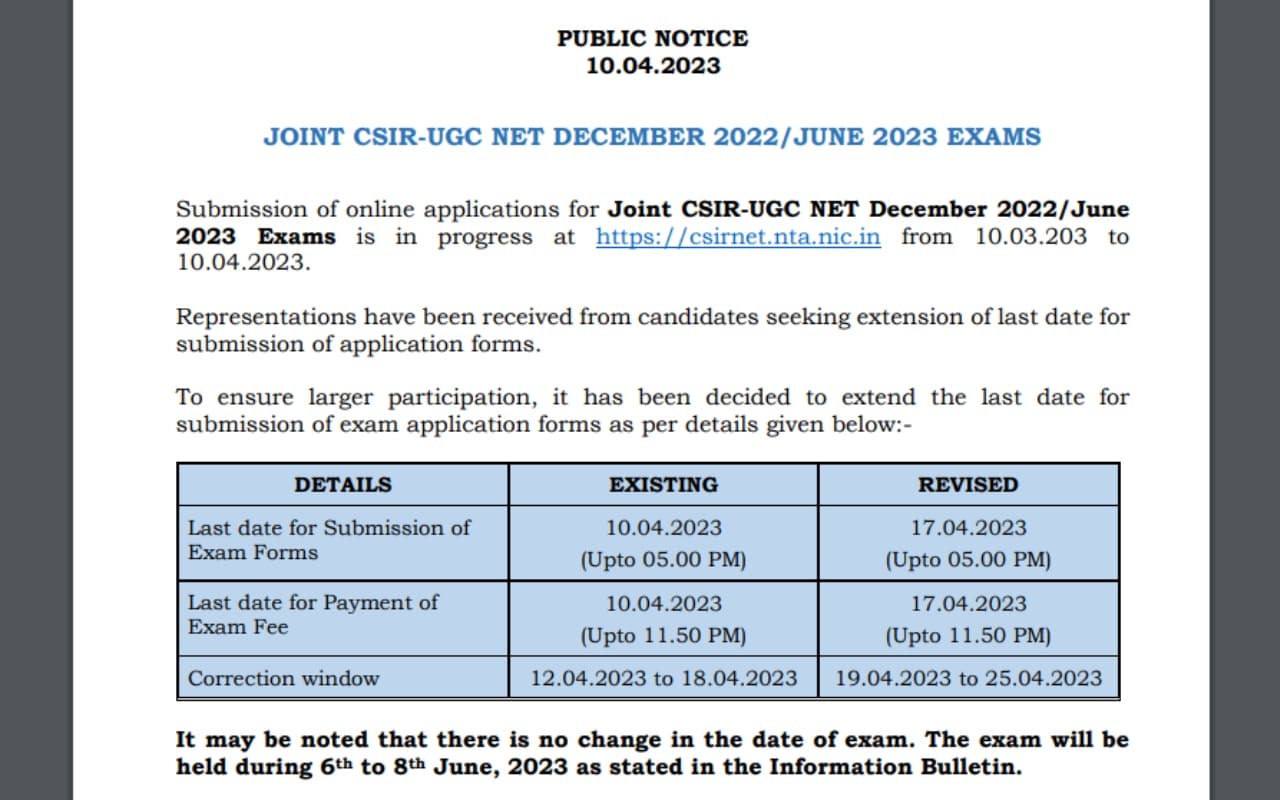 CSIR UGC NET 2023 registration की तारीख बढ़ी, अब 17 अप्रैल तक करें आवेदन