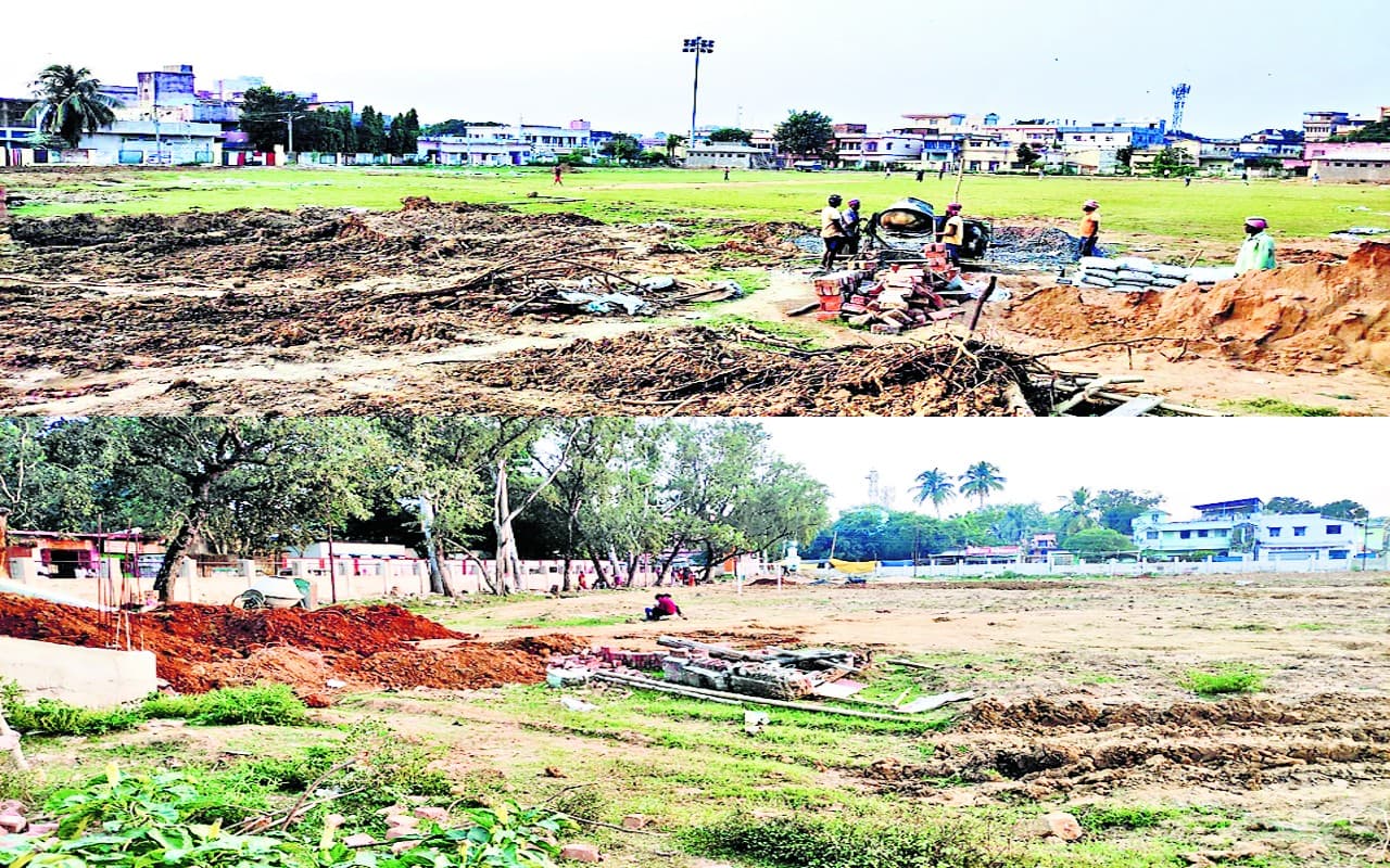दुमका में सात करोड़ के स्टेडियम में लटका ताला, निर्माण कार्य चलने से बच्चों को खेलने में हो रही परेशानी