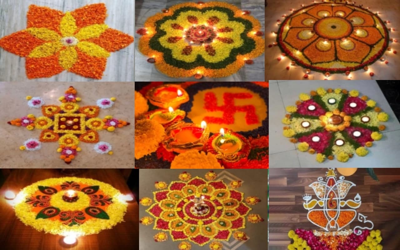 Diwali Rangoli Design : दस मिनट के अंदर बनाएं फूलों की रंगोली, देखिए बेस्ट डिजाइन