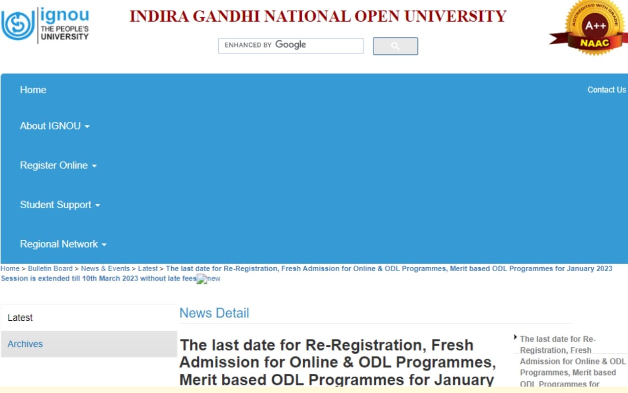 IGNOU January 2023 Session: री-रजिस्ट्रेशन की डेट फिर से आगे बढ़ी, अब 10 मार्च तक मौका