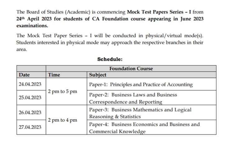 ICAI CA जून 2023 फाउंडेशन परीक्षा का मॉक टेस्ट आज से शुरू, यहां देखें पूरा शेड्यूल