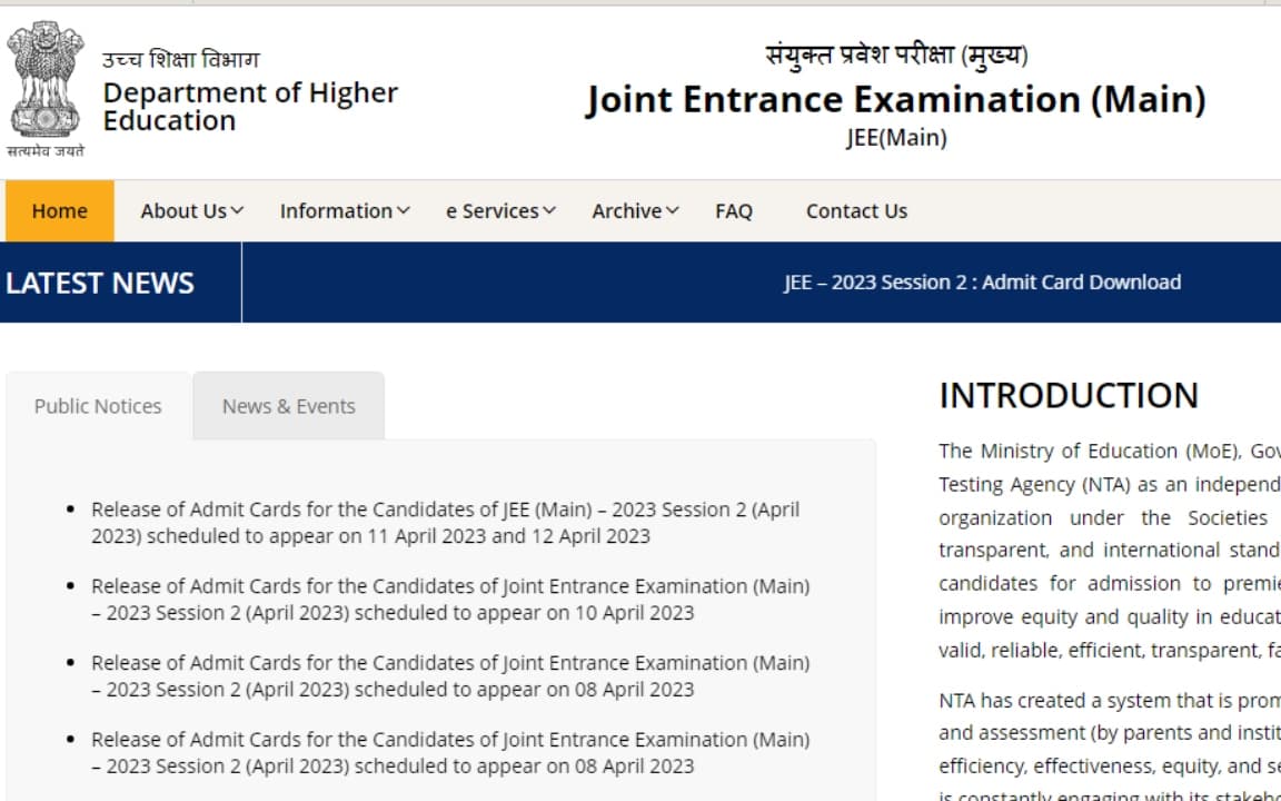JEE Main 2023 11 और 12 अप्रैल के एडमिट कार्ड jeemain.nta.nic.in पर जारी, डायरेक्ट लिंक