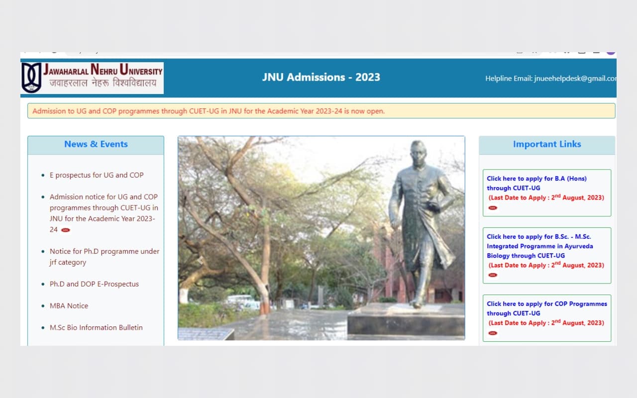 JNU UG admission 2023: CUET के माध्यम से यूजी और सीओपी प्रोग्राम के लिए रजिस्ट्रेशन शुरू, डायरेक्ट लिंक