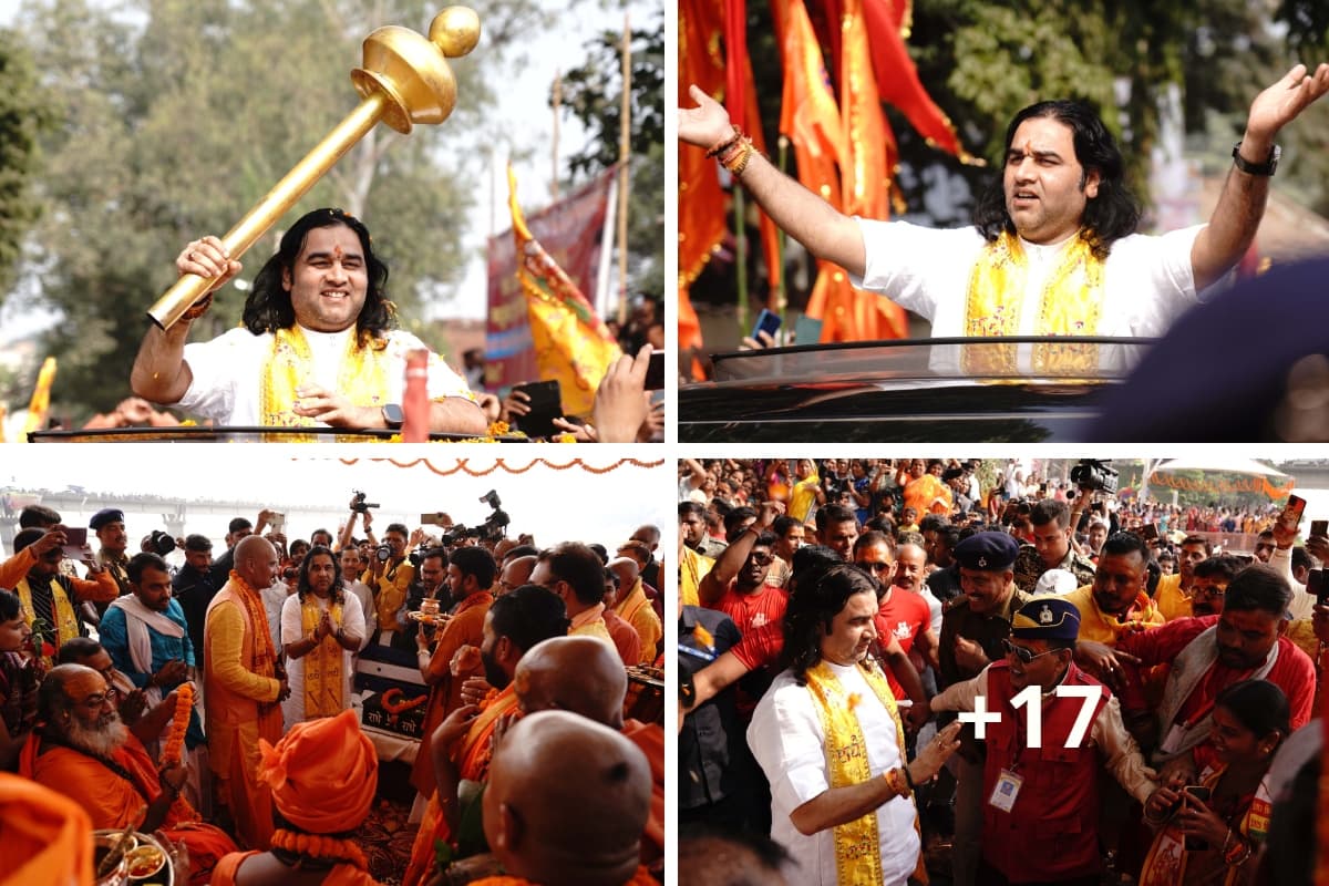 पलामू में कथावाचक देवकीनंदन ठाकुर का भव्य स्वागत, श्रद्धालुओं पर हुई पुष्पवर्षा, देखें शानदार PHOTOS