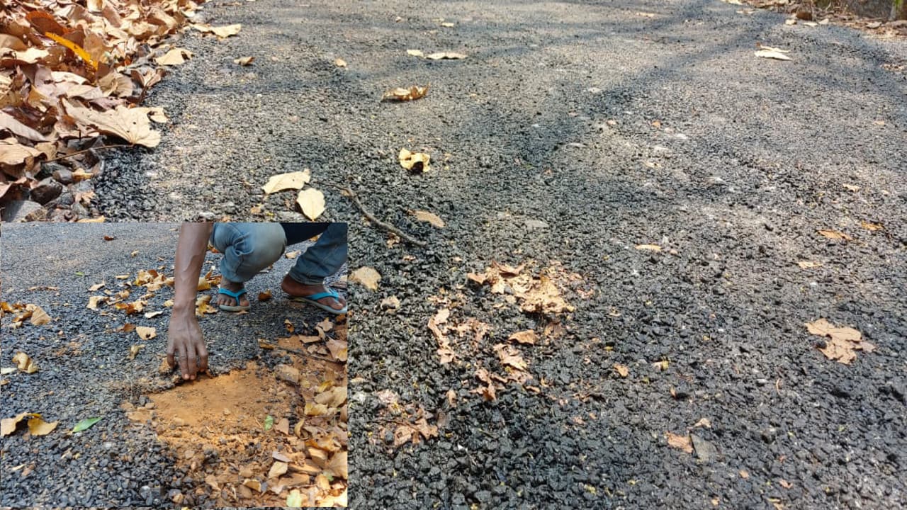 सारंडा के कोलायबुरु-कुमडीह गांव में घटिया सड़क निर्माण की खुली पोल, उखड़ने लगी परत