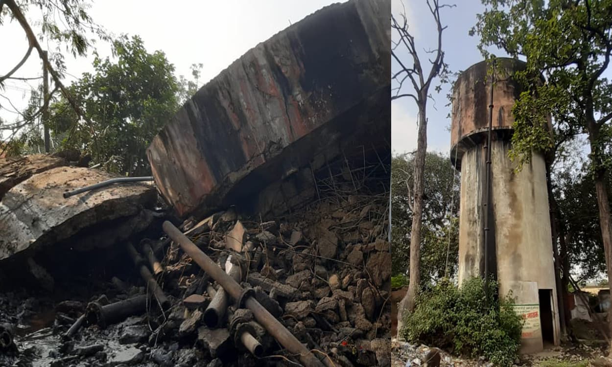 कुजू में भरभरा कर गिर गया 90000 लीटर वाला पानी का ओवर हेडेड टैंक, सैकड़ों लोगों की बाल-बाल बची जान