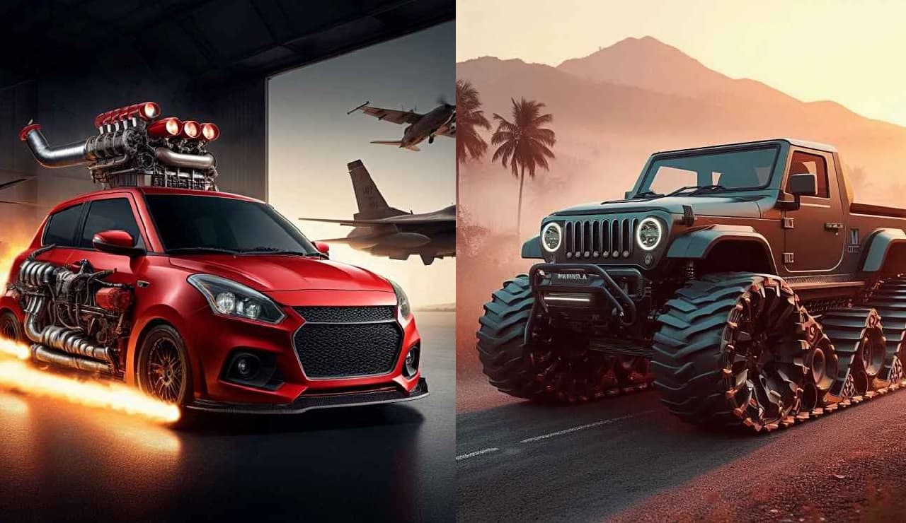 मारुति Swift में लगा जेट इंजन और महिंद्रा Thar में सेना का टैंक, देखें PHOTO