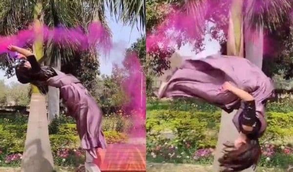 साड़ी पहनकर बैकफ्लिप मारने वाली लड़की ने अब होली पर मचाया धमाल, नया वीडियो देखकर रह जाएंगे दंग