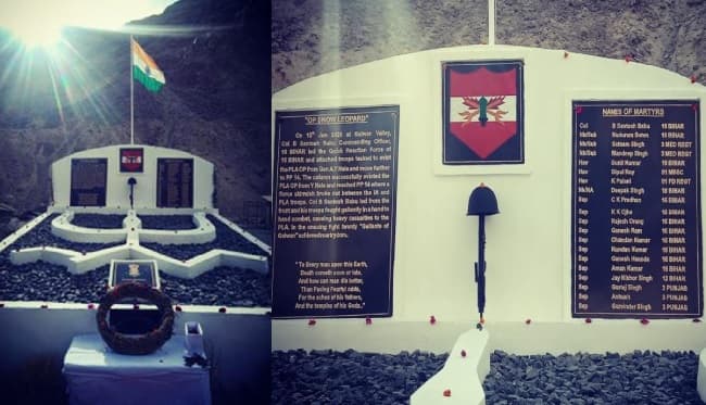 सेना ने गलवान घाटी झड़प में शहीद हुए सैनिकों के सम्मान में लद्दाख में स्मारक बनाया