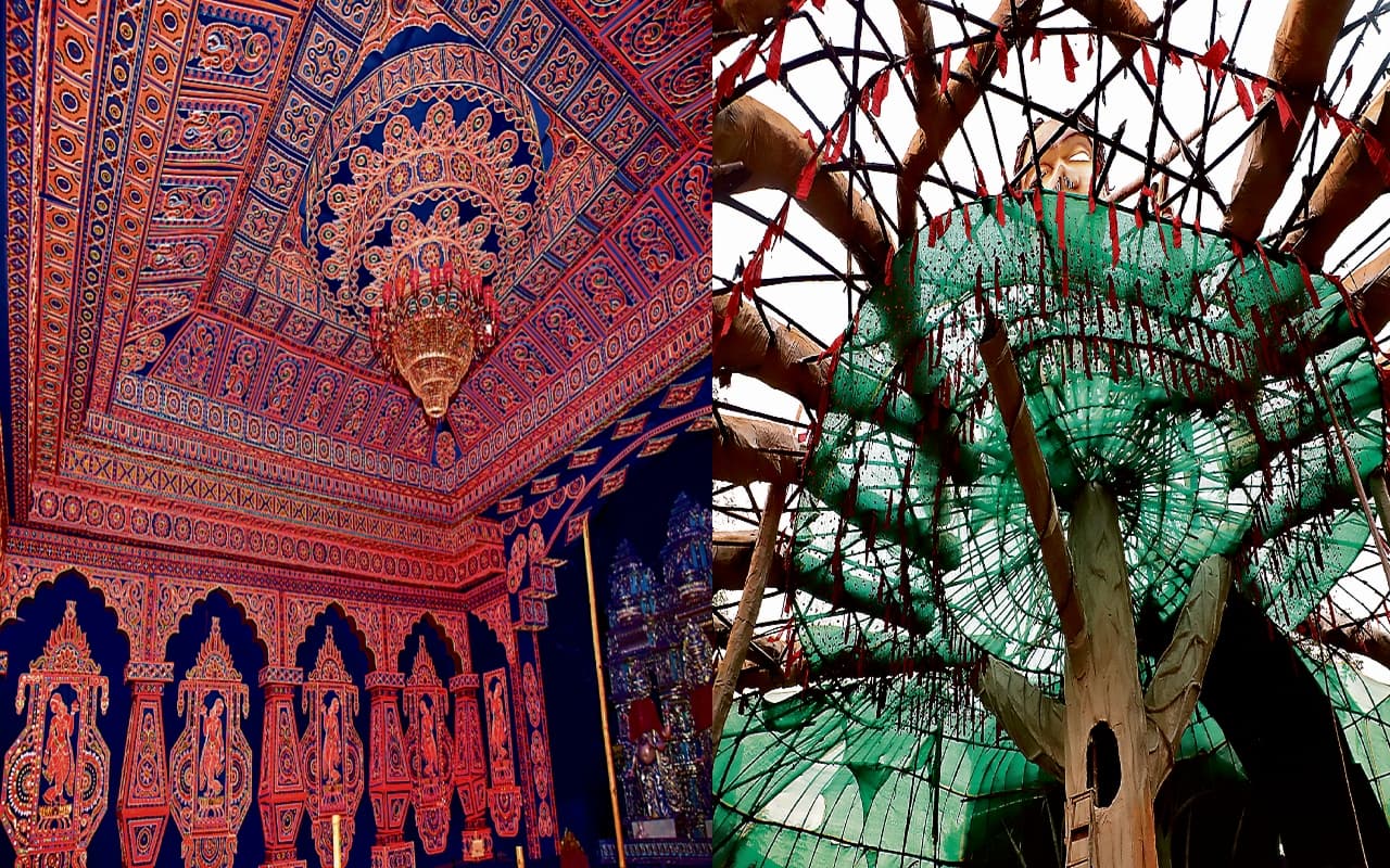 PHOTOS: इस बार दुर्गा पूजा में दिखेगा विशाल वटवृक्ष का पंडाल, लटकती जड़ों पर नजर आयेंगे चिंपैंजी