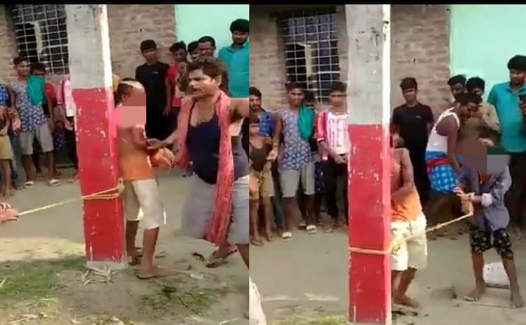 VIDEO: बिहार में चोरी के आरोप में बच्चों को दी तालिबानी सजा, बाल मुंड कर खंभे से बांधा, पिता समेत भीड़ ने पीटा
