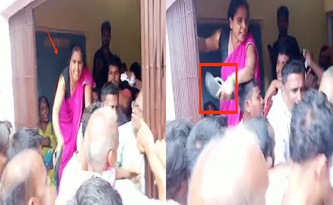 VIDEO: कोरोना वैक्सीन से पहले चप्पल का डोज, बेकाबू भीड़ पर काबू पाने महिला कर्मी ने दनादन बरसाये चप्पल