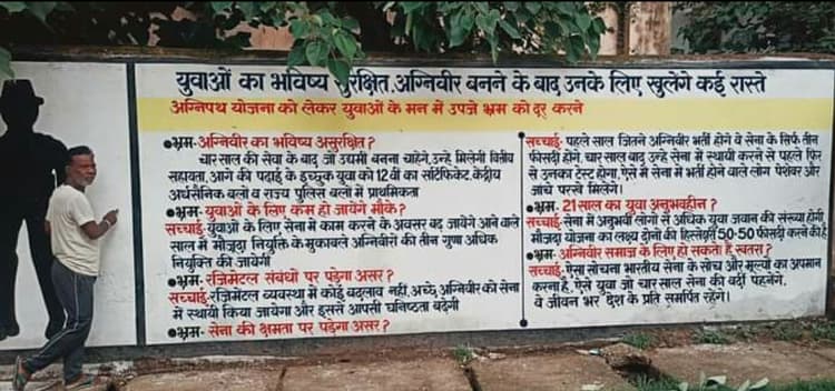 Jharkhand: दीवारों में नि:शुल्क पेंटिंग-लेखन कर गुमला के प्रदीप सिंह अग्निवीर बनने के लिए कर रहे जागरूक