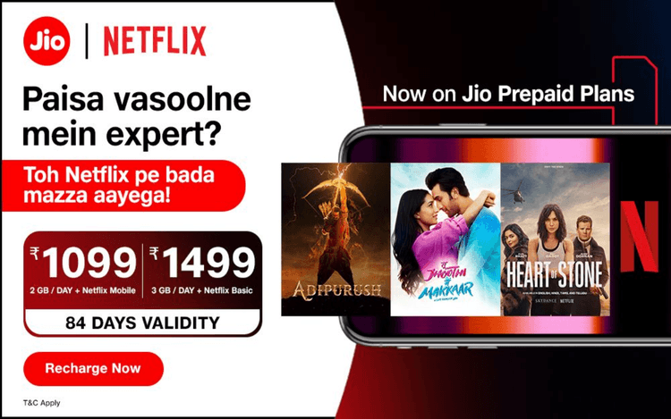 Jio New Plan: रिलायंस जियो ने लॉन्च किये दो नए प्रीपेड प्लान, Netflix के साथ मिलेगा 84 दिनों तक 3GB डेली डेटा