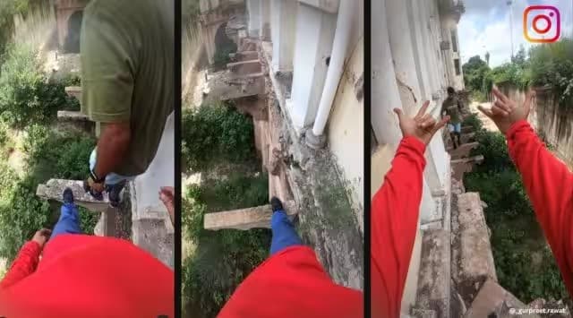 लखनऊ में कई फीट ऊपर बने कंक्रीट स्लैब पर लापरवाही से चलते दिखे दो शख्स, Video देख डर से खुला रह जाएगा मुंह